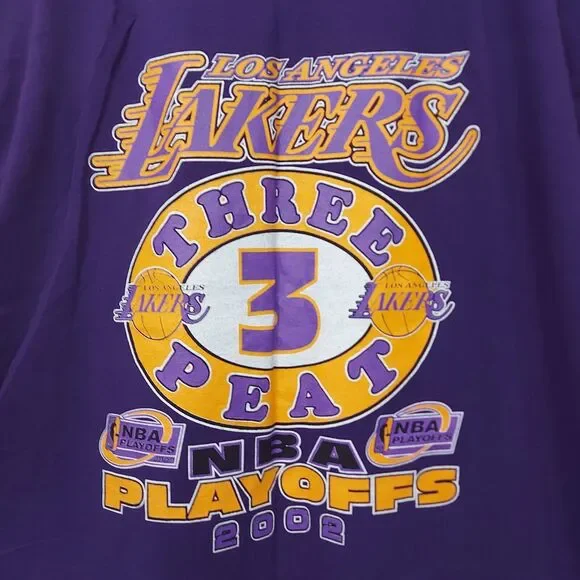 Vintage 2002 Los Angeles Lakers Tree Peat Fever Playoffs Mens T-Shirt XL Purple